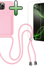 BASEY. BASEY. iPhone 16 Pro Max Hoesje Pashouder met Koord Met Screenprotector - Lichtroze