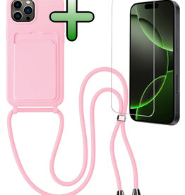 BASEY. BASEY. iPhone 16 Pro Max Hoesje Pashouder met Koord Met Screenprotector - Lichtroze