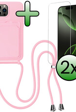 BASEY. BASEY. iPhone 16 Pro Max Hoesje Pashouder met Koord Met 2x Screenprotector - Lichtroze