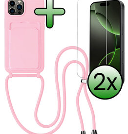 BASEY. BASEY. iPhone 16 Pro Max Hoesje Pashouder met Koord Met 2x Screenprotector - Lichtroze