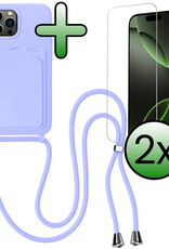 BASEY. BASEY. iPhone 16 Pro Max Hoesje Pashouder met Koord Met 2x Screenprotector - Lila