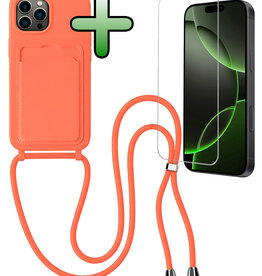 BASEY. BASEY. iPhone 16 Pro Max Hoesje Pashouder met Koord Met Screenprotector - Papaya