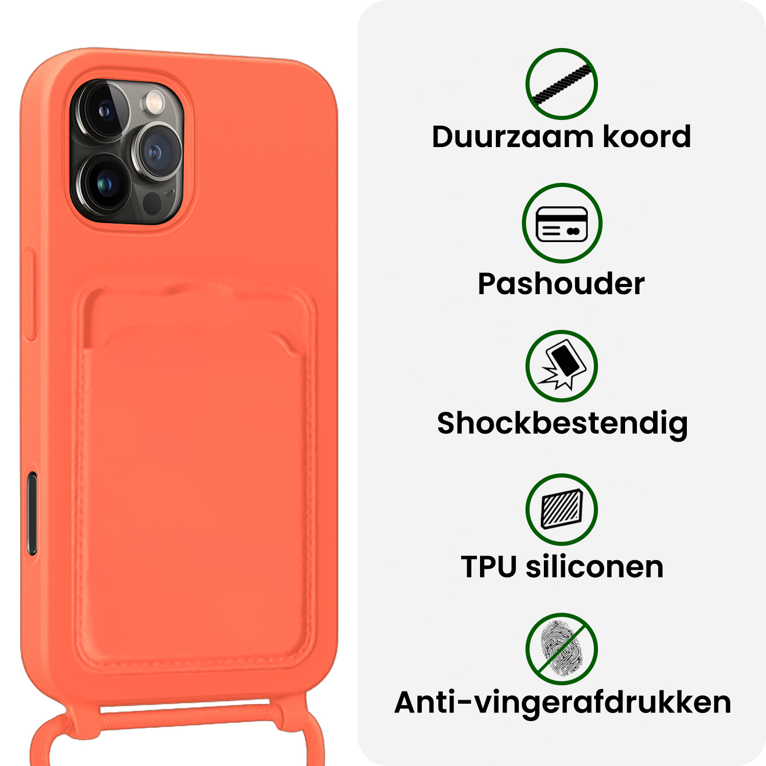 BASEY. BASEY. iPhone 16 Pro Max Hoesje Pashouder met Koord Met Screenprotector - Papaya