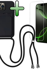 BASEY. BASEY. iPhone 16 Pro Max Hoesje Pashouder met Koord Met Screenprotector - Zwart