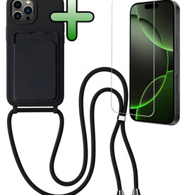 BASEY. BASEY. iPhone 16 Pro Max Hoesje Pashouder met Koord Met Screenprotector - Zwart