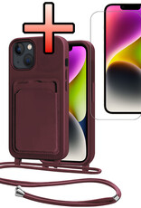 NoXx NoXx iPhone 13 Hoesje Pashouder met Koord Met Screenprotector - Aubergine