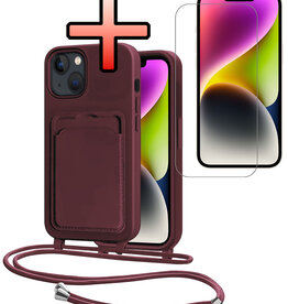 NoXx NoXx iPhone 13 Hoesje Pashouder met Koord Met Screenprotector - Aubergine
