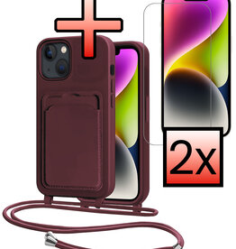 NoXx NoXx iPhone 13 Hoesje Pashouder met Koord Met 2x Screenprotector - Aubergine