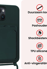 NoXx NoXx iPhone 13 Hoesje Pashouder met Koord Met 2x Screenprotector - Donkergroen