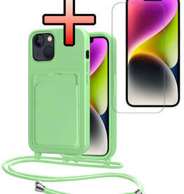 NoXx NoXx iPhone 13 Hoesje Pashouder met Koord Met Screenprotector - Groen