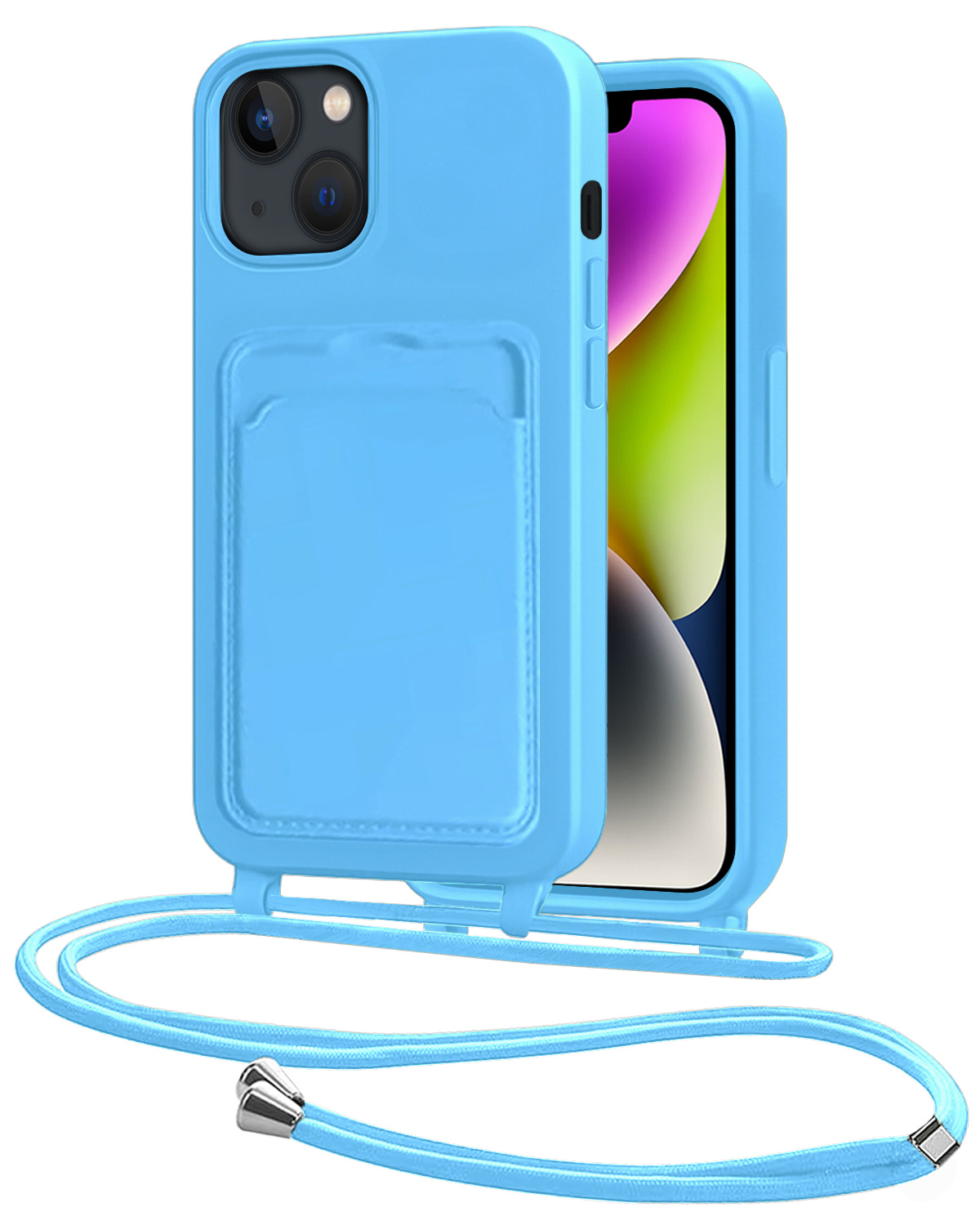 NoXx NoXx iPhone 13 Hoesje Pashouder met Koord - Lichtblauw