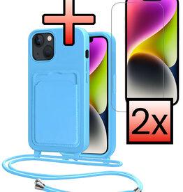 NoXx NoXx iPhone 13 Hoesje Pashouder met Koord Met 2x Screenprotector - Lichtblauw