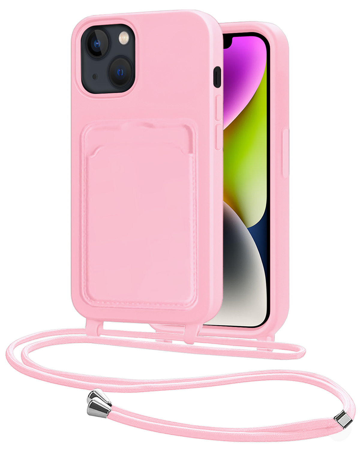 NoXx NoXx iPhone 13 Hoesje Pashouder met Koord - Lichtroze
