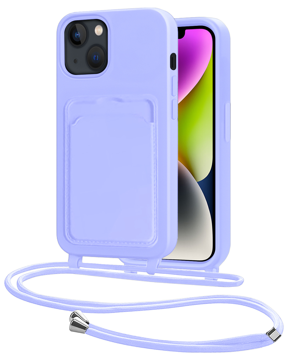 NoXx NoXx iPhone 13 Hoesje Pashouder met Koord - Lila