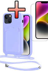 NoXx NoXx iPhone 13 Hoesje Pashouder met Koord Met Screenprotector - Lila