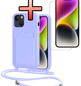 NoXx NoXx iPhone 13 Hoesje Pashouder met Koord Met Screenprotector - Lila