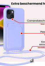 NoXx NoXx iPhone 13 Hoesje Pashouder met Koord Met Screenprotector - Lila