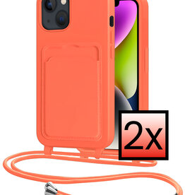 NoXx NoXx iPhone 13 Hoesje Pashouder met Koord - Papaya - 2 PACK
