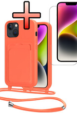 NoXx NoXx iPhone 13 Hoesje Pashouder met Koord Met Screenprotector - Papaya