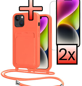 NoXx NoXx iPhone 13 Hoesje Pashouder met Koord Met 2x Screenprotector - Papaya