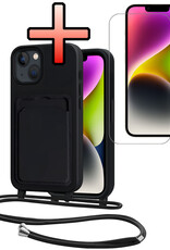 NoXx NoXx iPhone 13 Hoesje Pashouder met Koord Met Screenprotector - Zwart