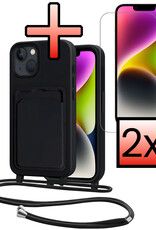 NoXx NoXx iPhone 13 Hoesje Pashouder met Koord Met 2x Screenprotector - Zwart