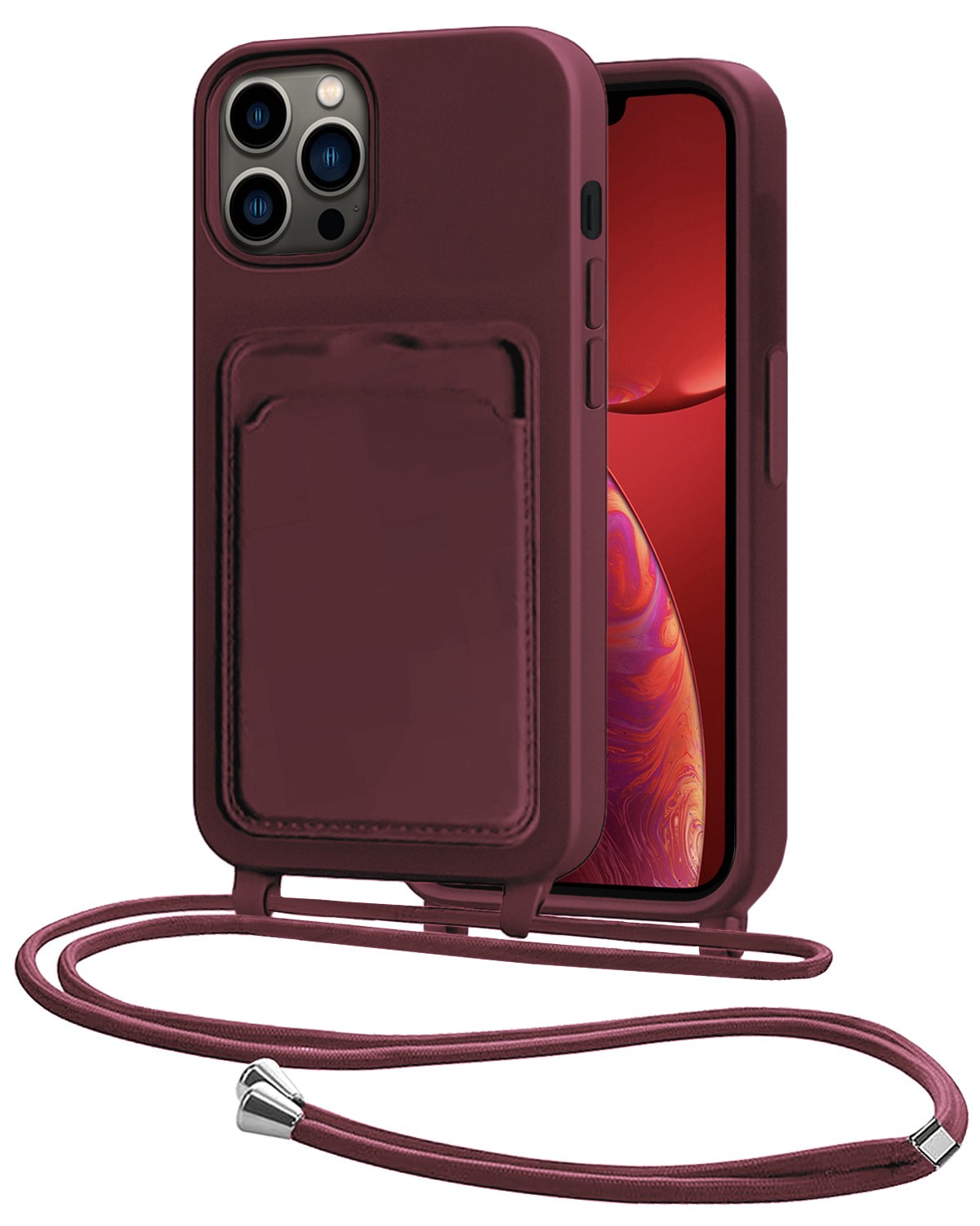 NoXx NoXx iPhone 13 Pro Hoesje Pashouder met Koord - Aubergine