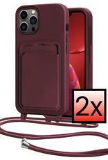 NoXx NoXx iPhone 13 Pro Hoesje Pashouder met Koord - Aubergine - 2 PACK