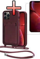 NoXx NoXx iPhone 13 Pro Hoesje Pashouder met Koord Met Screenprotector - Aubergine