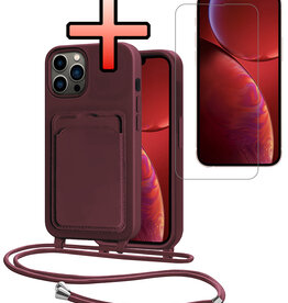 NoXx NoXx iPhone 13 Pro Hoesje Pashouder met Koord Met Screenprotector - Aubergine
