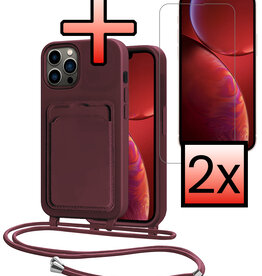 NoXx NoXx iPhone 13 Pro Hoesje Pashouder met Koord Met 2x Screenprotector - Aubergine