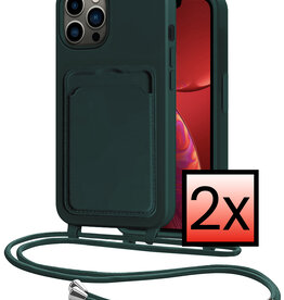 NoXx NoXx iPhone 13 Pro Hoesje Pashouder met Koord - Donkergroen - 2 PACK