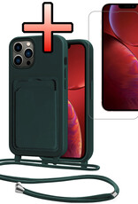 NoXx NoXx iPhone 13 Pro Hoesje Pashouder met Koord Met Screenprotector - Donkergroen