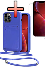 NoXx NoXx iPhone 13 Pro Hoesje Pashouder met Koord Met Screenprotector - Fel Blauw
