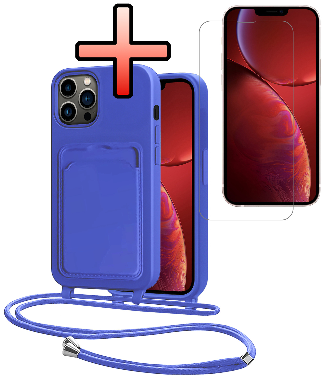 NoXx NoXx iPhone 13 Pro Hoesje Pashouder met Koord Met Screenprotector - Fel Blauw