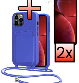 NoXx NoXx iPhone 13 Pro Hoesje Pashouder met Koord Met 2x Screenprotector - Fel Blauw