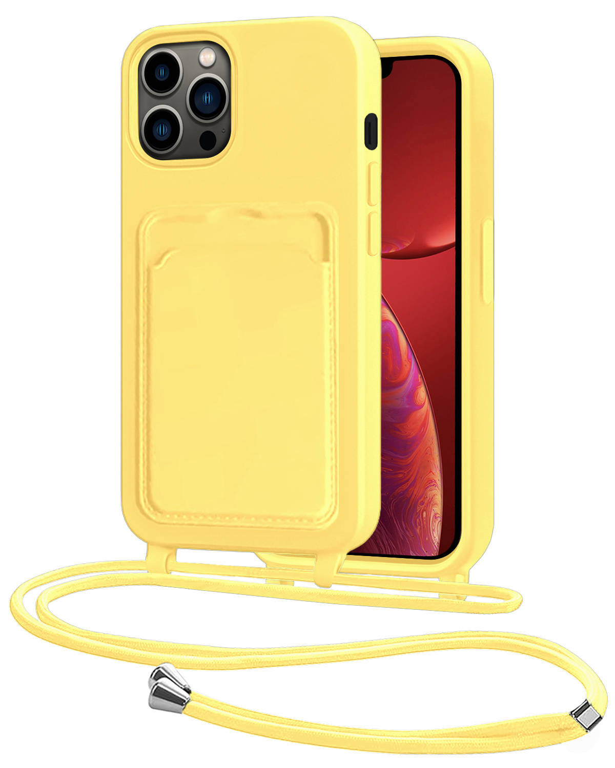 NoXx NoXx iPhone 13 Pro Hoesje Pashouder met Koord - Geel