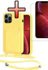 NoXx NoXx iPhone 13 Pro Hoesje Pashouder met Koord Met Screenprotector - Geel