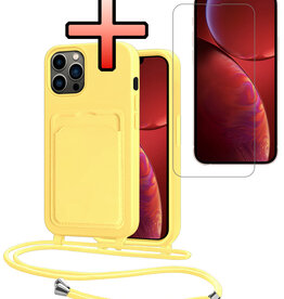 NoXx NoXx iPhone 13 Pro Hoesje Pashouder met Koord Met Screenprotector - Geel