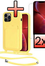 NoXx NoXx iPhone 13 Pro Hoesje Pashouder met Koord Met 2x Screenprotector - Geel