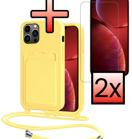NoXx NoXx iPhone 13 Pro Hoesje Pashouder met Koord Met 2x Screenprotector - Geel