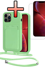 NoXx NoXx iPhone 13 Pro Hoesje Pashouder met Koord Met Screenprotector - Groen