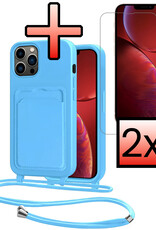 NoXx NoXx iPhone 13 Pro Hoesje Pashouder met Koord Met 2x Screenprotector - Lichtblauw