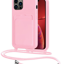 NoXx NoXx iPhone 13 Pro Hoesje Pashouder met Koord - Lichtroze
