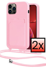 NoXx NoXx iPhone 13 Pro Hoesje Pashouder met Koord - Lichtroze - 2 PACK