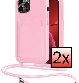 NoXx NoXx iPhone 13 Pro Hoesje Pashouder met Koord - Lichtroze - 2 PACK