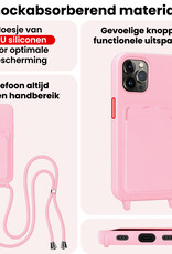 NoXx NoXx iPhone 13 Pro Hoesje Pashouder met Koord Met Screenprotector - Lichtroze
