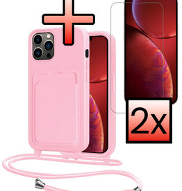 NoXx NoXx iPhone 13 Pro Hoesje Pashouder met Koord Met 2x Screenprotector - Lichtroze