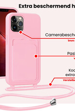 NoXx NoXx iPhone 13 Pro Hoesje Pashouder met Koord Met 2x Screenprotector - Lichtroze