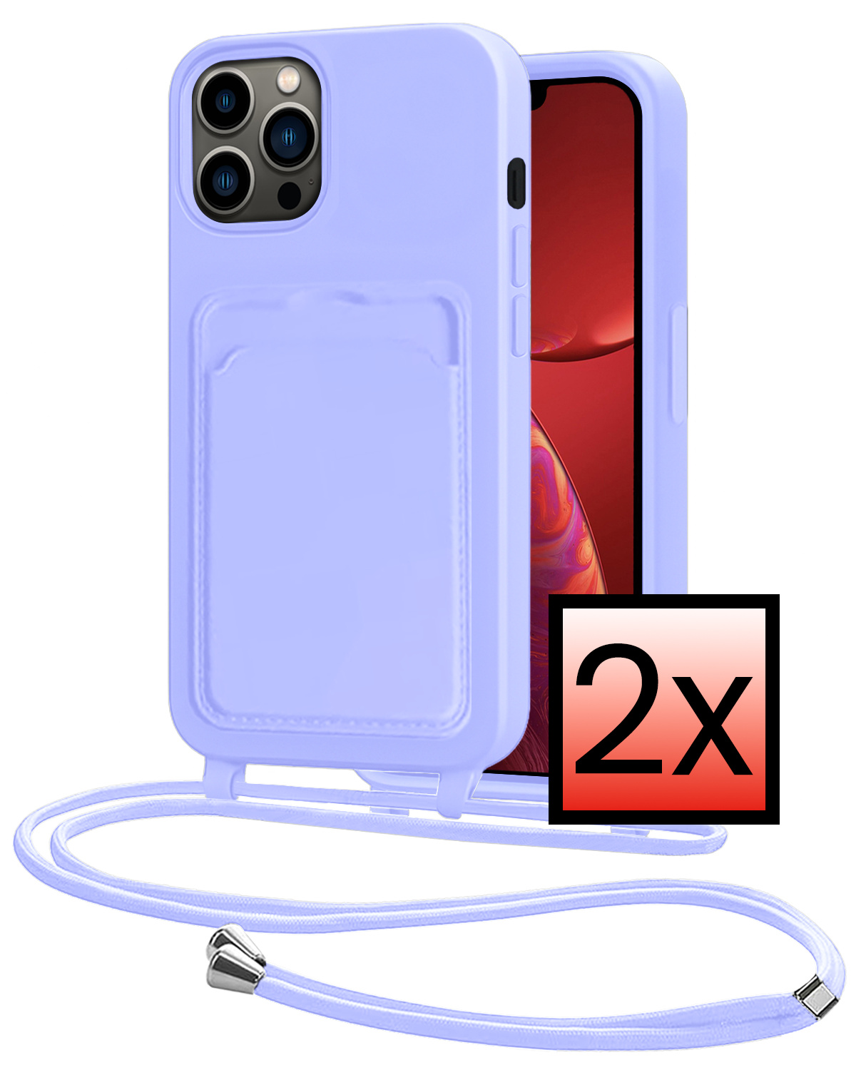 NoXx NoXx iPhone 13 Pro Hoesje Pashouder met Koord - Lila - 2 PACK
